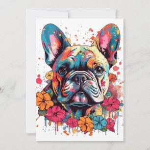 Farbenfroher Bulldogge mit Blume Feiertagskarte