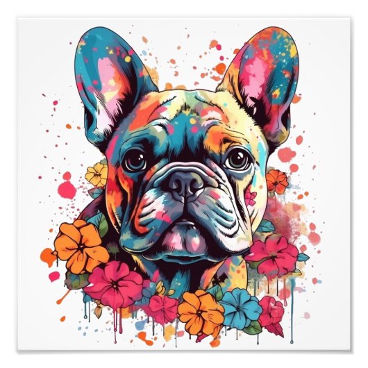 Farbenfroher Bulldogge mit Blume Fotodruck (Vorne)