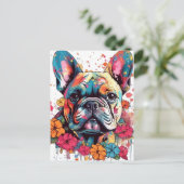 Farbenfroher Bulldogge mit Blume Postkarte (Stehend Vorderseite)