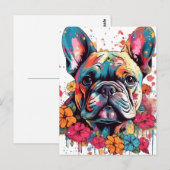 Farbenfroher Bulldogge mit Blume Postkarte (Vorne/Hinten)