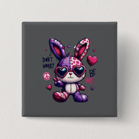 Farbenfroher Bunny mit Peace Symbol Design Button (Vorderseite)