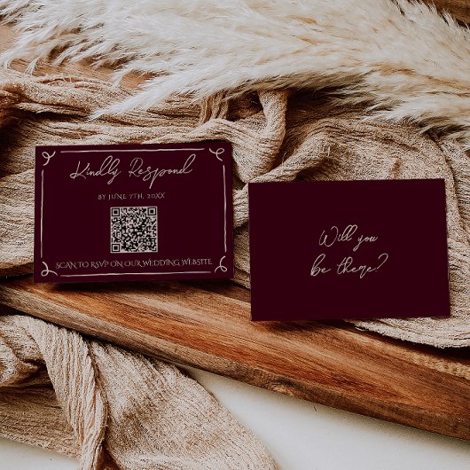 Farbenfroher Burgunder QR-Code Handgeschriebene Ho RSVP Karte