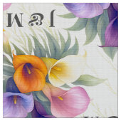 Farbenfroher Calla-Lilien-Hochzeitsstoff mit Monog Stoff (Nahaufnahme)