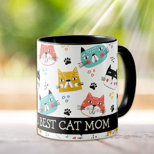 Farbenfroher Cartoon Cat Faces Beste Mama Tasse