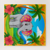 Farbenfroher Cartoon Elefant in tropischer Landsch Puzzle (Horizontal)