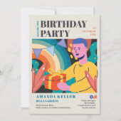 Farbenfroher Cartoon Geburtstag Einladung (Vorderseite)