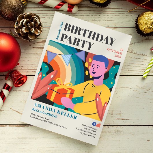 Farbenfroher Cartoon Geburtstag Einladung