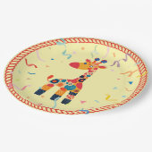 Farbenfroher Cartoon Giraffe mit Confetti Pappteller (Schrägansicht)