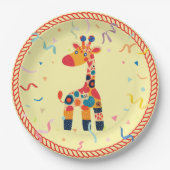 Farbenfroher Cartoon Giraffe mit Confetti Pappteller (Vorderseite)