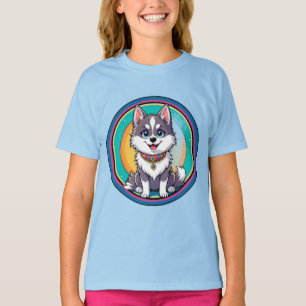 Farbenfroher Cartoon Glücklicher Hund T-Shirt