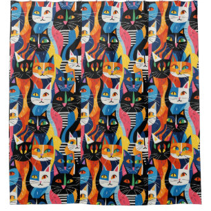 Farbenfroher Cartoon Katzenmuster Duschvorhang