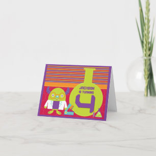 Farbenfroher Cartoon Mad Scientist 4. Geburtstag Karte