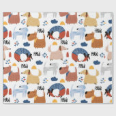 Farbenfroher Cartoon verrückte, flauschige Hundedo Geschenkpapier (Flach)