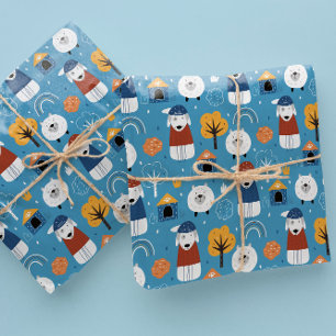 Farbenfroher Cartoon verrückte Hundedoodles Geschenkpapier