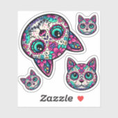 Farbenfroher Cat Sugar Skull Aufkleber (Blatt)