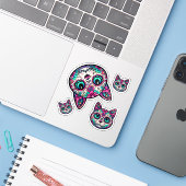Farbenfroher Cat Sugar Skull Aufkleber (Laptop mit iPhone)
