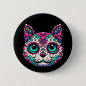 Farbenfroher Cat Sugar Skull Button (Vorderseite)