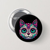 Farbenfroher Cat Sugar Skull Button (Vorne & Hinten)