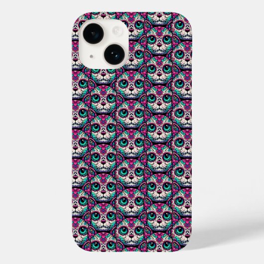 Farbenfroher Cat Sugar Skull Case-Mate iPhone Hülle (Rückseite)
