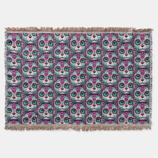 Farbenfroher Cat Sugar Skull Decke (Vorderseite)