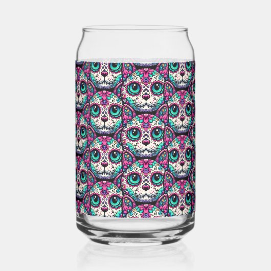 Farbenfroher Cat Sugar Skull Dosenglas (Vorderseite)