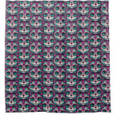 Farbenfroher Cat Sugar Skull Duschvorhang (Vorderseite)