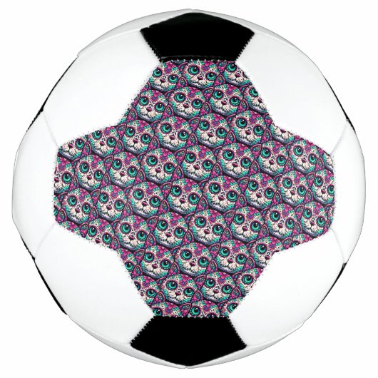 Farbenfroher Cat Sugar Skull Fußball (Vorderseite)