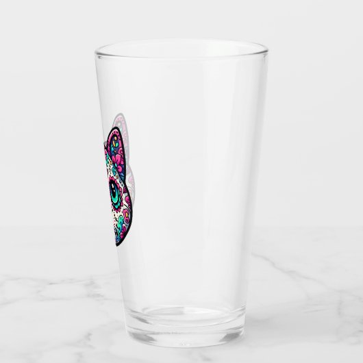Farbenfroher Cat Sugar Skull Glas (Links)