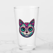 Farbenfroher Cat Sugar Skull Glas (Vorderseite)