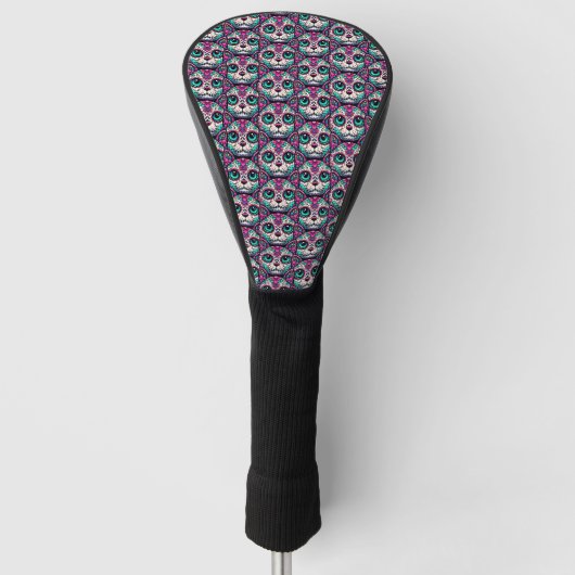 Farbenfroher Cat Sugar Skull Golf Headcover (Vorderseite)