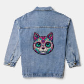 Farbenfroher Cat Sugar Skull Jeansjacke (Rückseite)