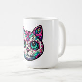 Farbenfroher Cat Sugar Skull Kaffeetasse (VorderseiteRechts)