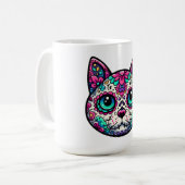 Farbenfroher Cat Sugar Skull Kaffeetasse (Vorderseite Links)