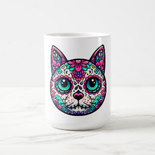 Farbenfroher Cat Sugar Skull Kaffeetasse