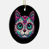 Farbenfroher Cat Sugar Skull Keramik Ornament (Rechts)