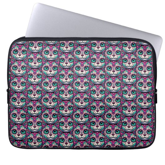 Farbenfroher Cat Sugar Skull Laptopschutzhülle (Vorderseite)
