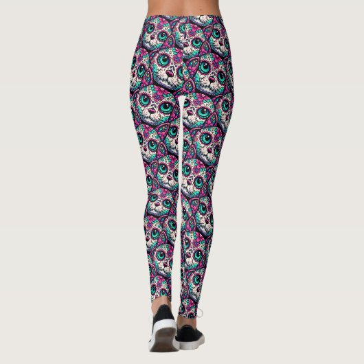 Farbenfroher Cat Sugar Skull Leggings (Rückseite)