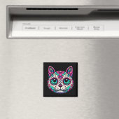 Farbenfroher Cat Sugar Skull Magnet (In Situ (Geschirrspüler))