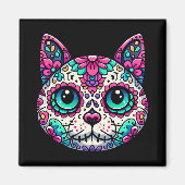 Farbenfroher Cat Sugar Skull Magnet (Vorne)