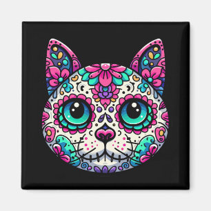 Farbenfroher Cat Sugar Skull Magnet