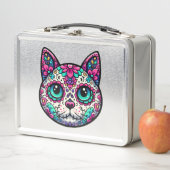 Farbenfroher Cat Sugar Skull Metall Brotdose (Beispiel)