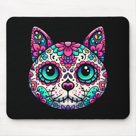 Farbenfroher Cat Sugar Skull Mousepad (Vorne)