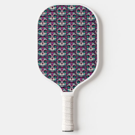 Farbenfroher Cat Sugar Skull Pickleball Schläger (Vorderseite)