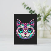 Farbenfroher Cat Sugar Skull Postkarte (Stehend Vorderseite)