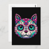Farbenfroher Cat Sugar Skull Postkarte (Vorne/Hinten)