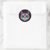 Farbenfroher Cat Sugar Skull Runder Aufkleber (Tasche)