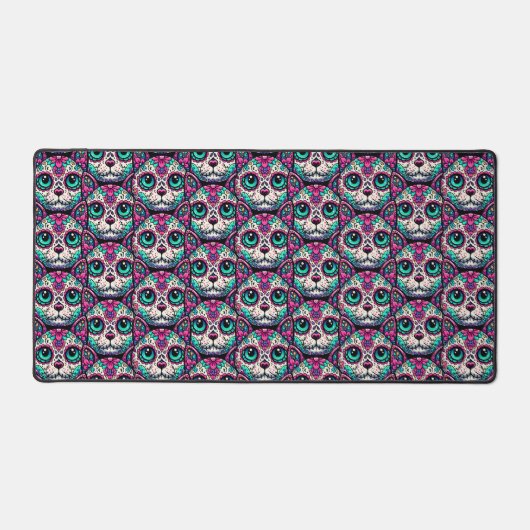 Farbenfroher Cat Sugar Skull Schreibtischunterlage (Vorderseite)