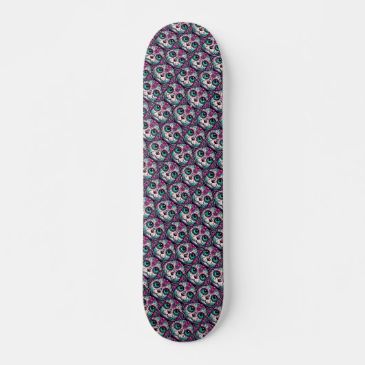Farbenfroher Cat Sugar Skull Skateboard (Vorne)
