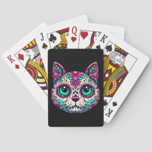 Farbenfroher Cat Sugar Skull Spielkarten