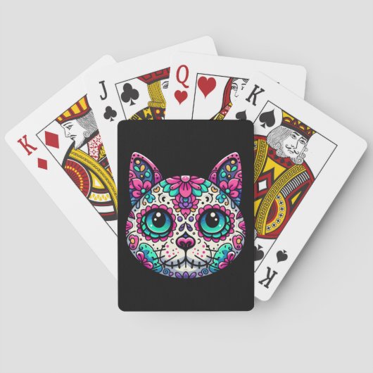 Farbenfroher Cat Sugar Skull Spielkarten (Rückseite)